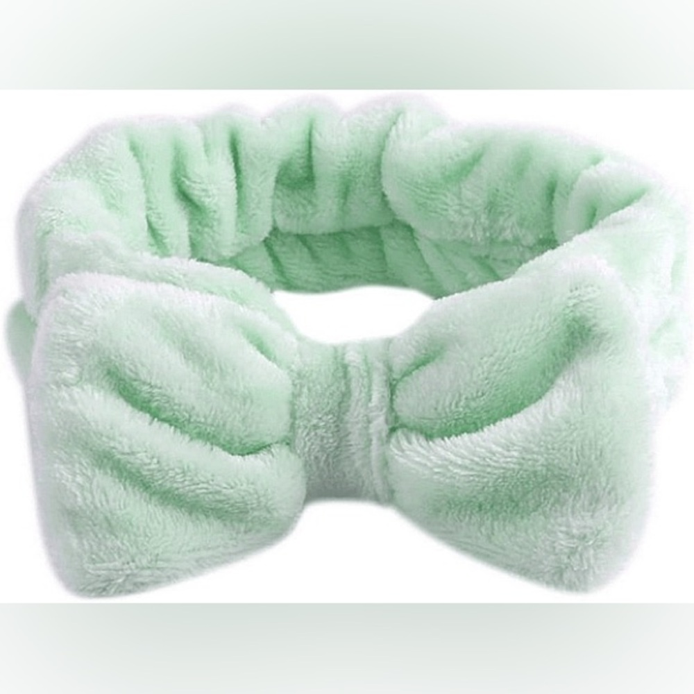 Light green Microfiber Plush Bow‎ Headband Makeup Headband